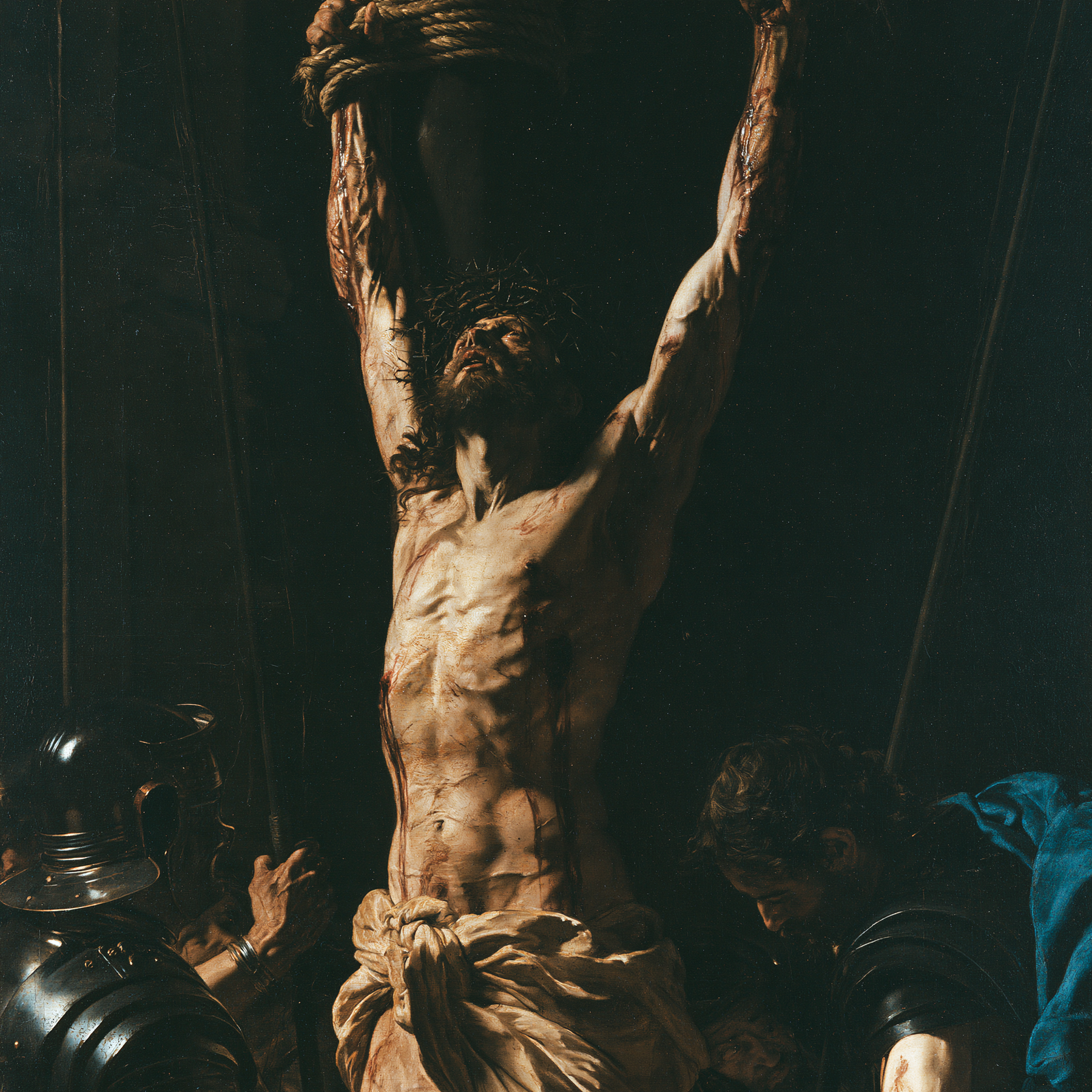 La Flagellation du Christ — Clair-obscur bleu nuit · Carré n° 3 — aperçu de la finition sélectionnée