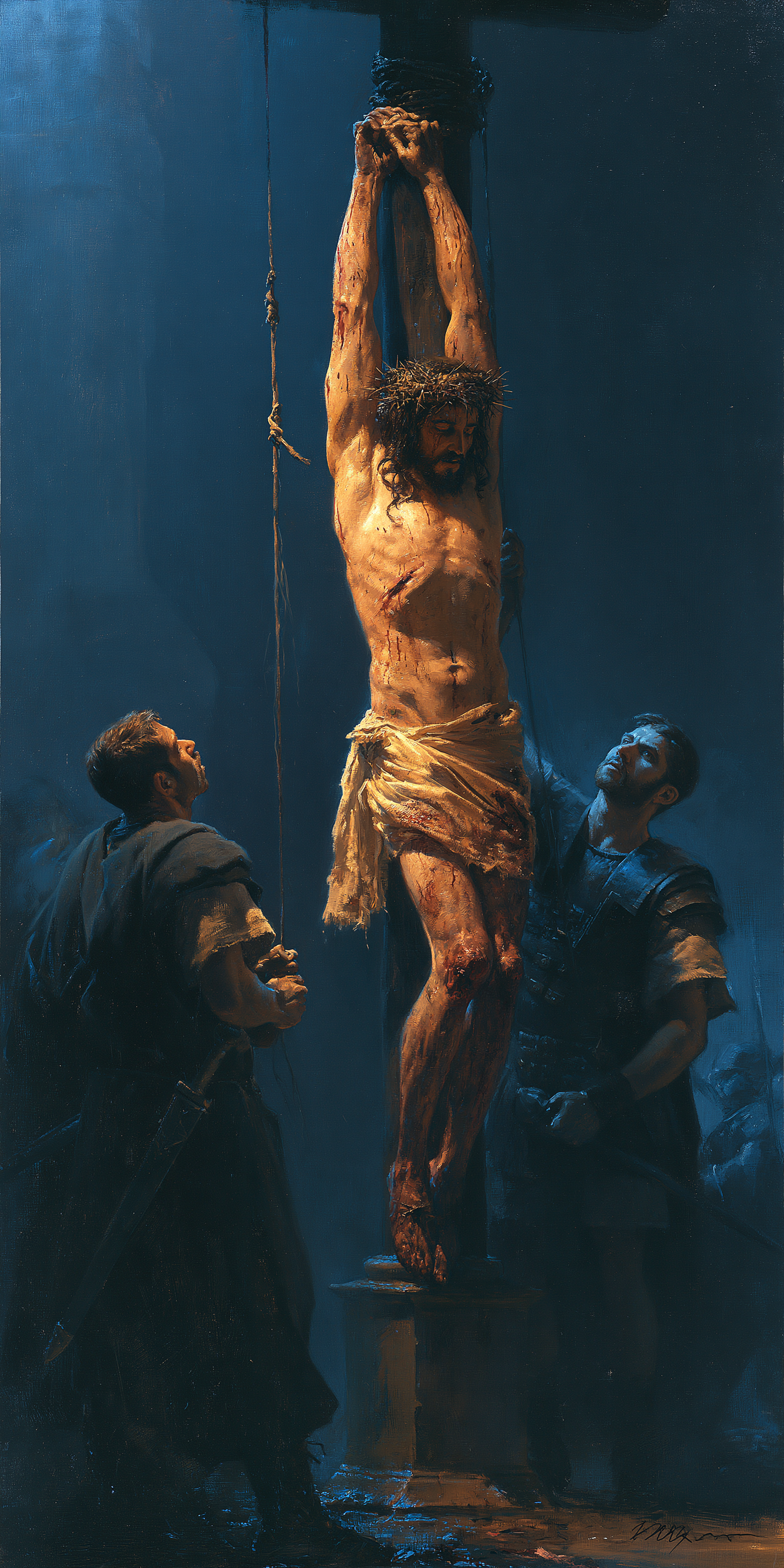La Flagellation du Christ — Clair-obscur bleu nuit · Portrait n° 2 — aperçu de la finition sélectionnée