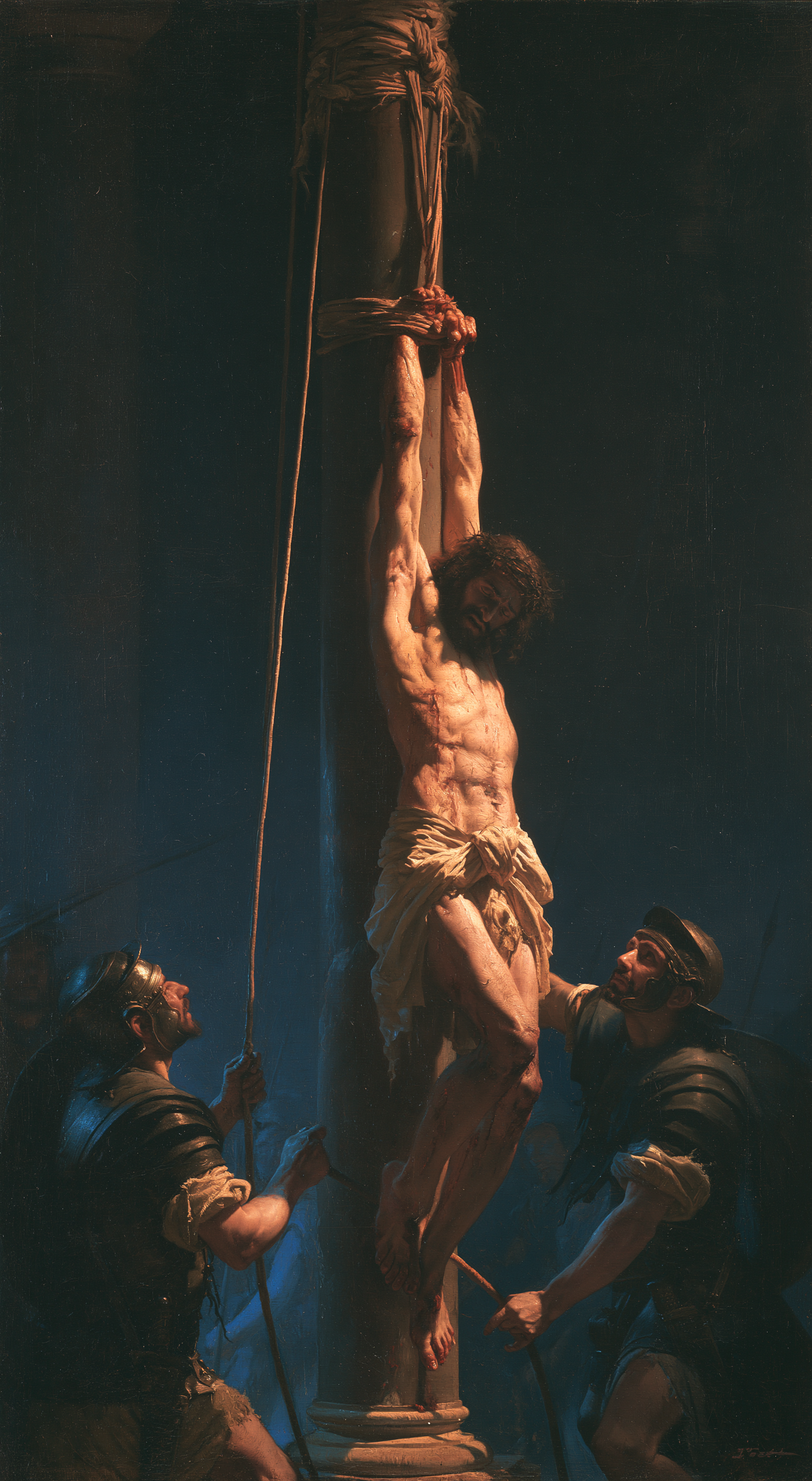La Flagellation du Christ — Clair-obscur bleu nuit · Portrait n° 6 — aperçu de la finition sélectionnée