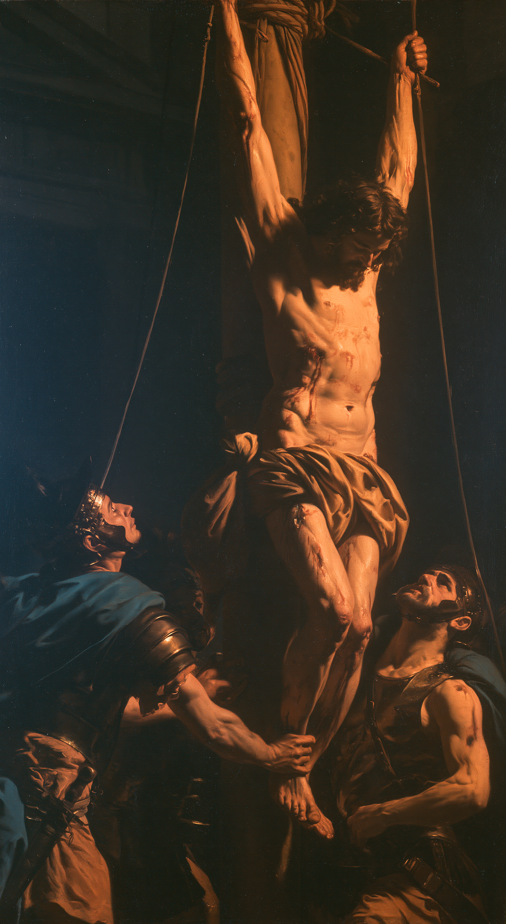 La Flagellation du Christ — Clair-obscur bleu nuit · Portrait n° 7 — aperçu de la finition sélectionnée