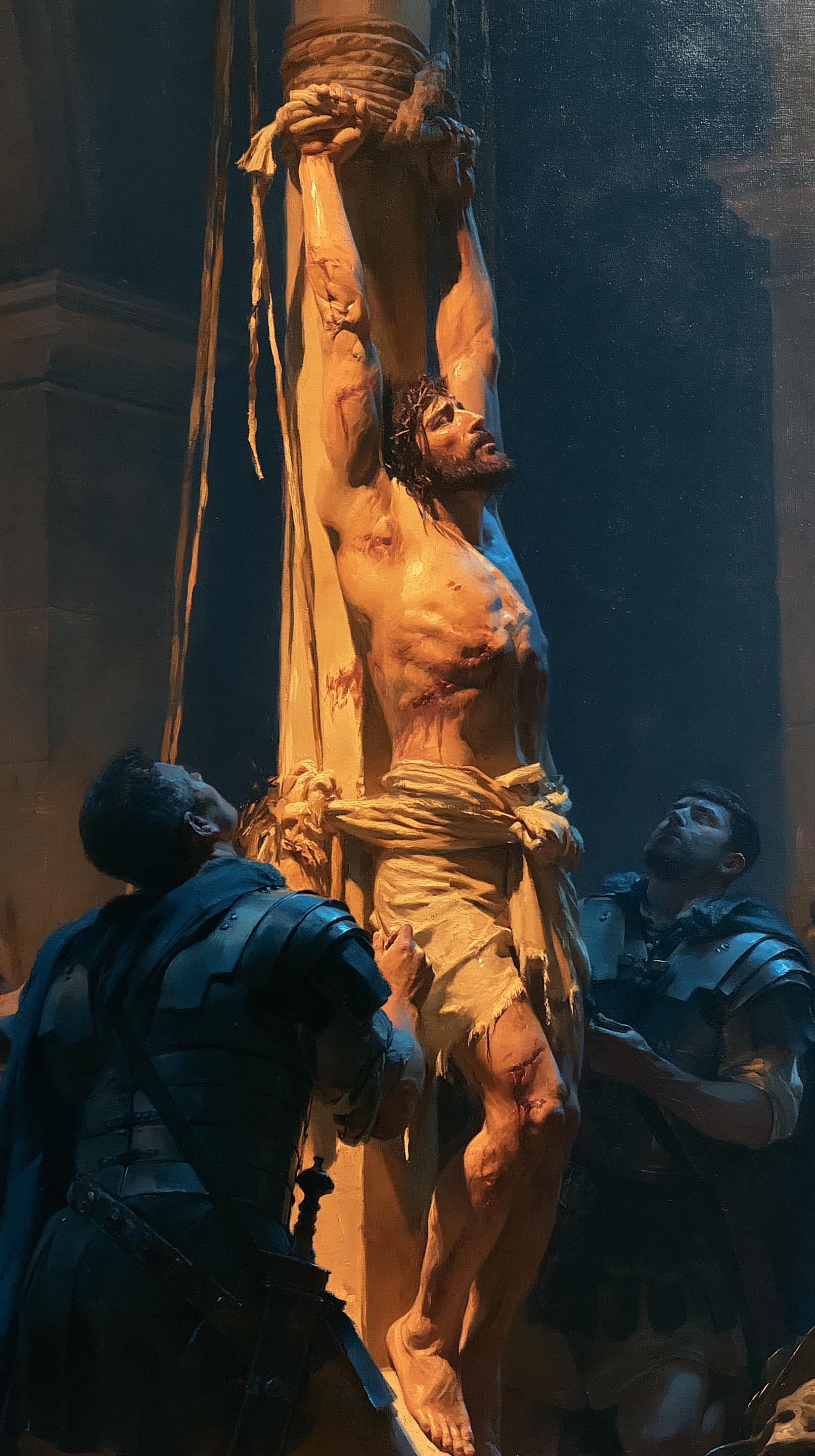 La Flagellation du Christ — Clair-obscur bleu nuit · Portrait n° 10 — aperçu de la finition sélectionnée
