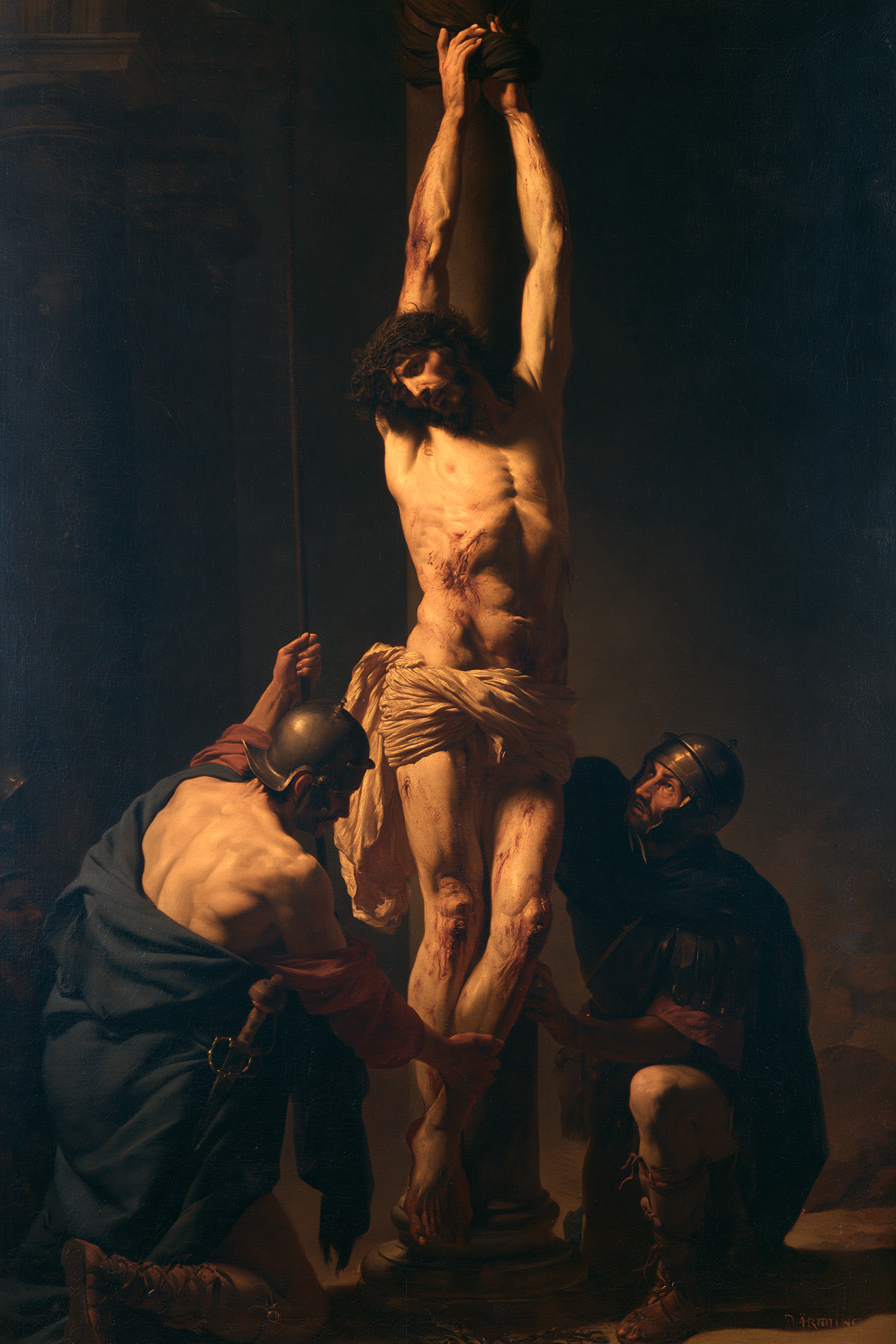 La Flagellation du Christ — Clair-obscur bleu nuit · Portrait n° 13 — aperçu de la finition sélectionnée