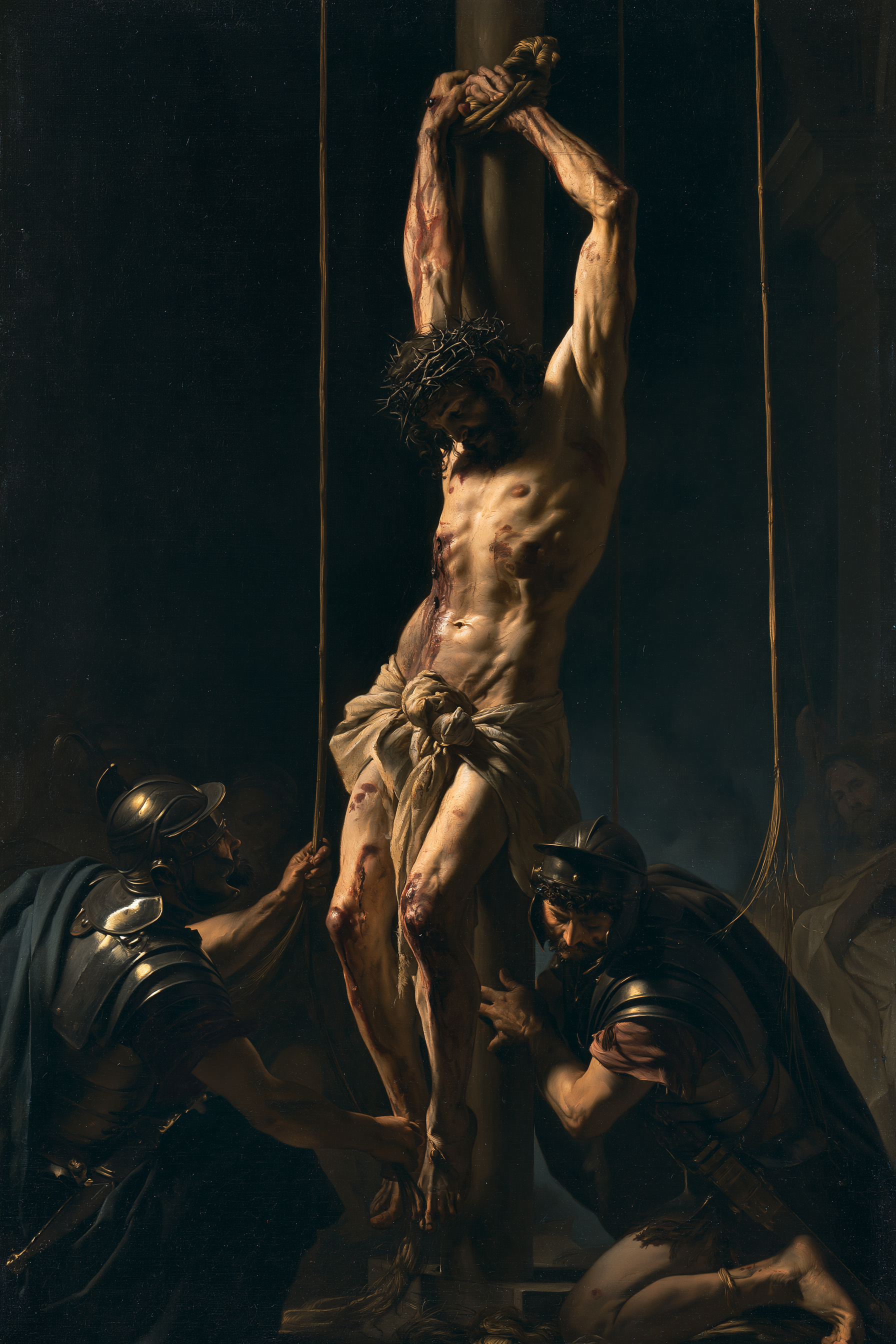 La Flagellation du Christ — Clair-obscur bleu nuit · Portrait n° 14 — aperçu de la finition sélectionnée