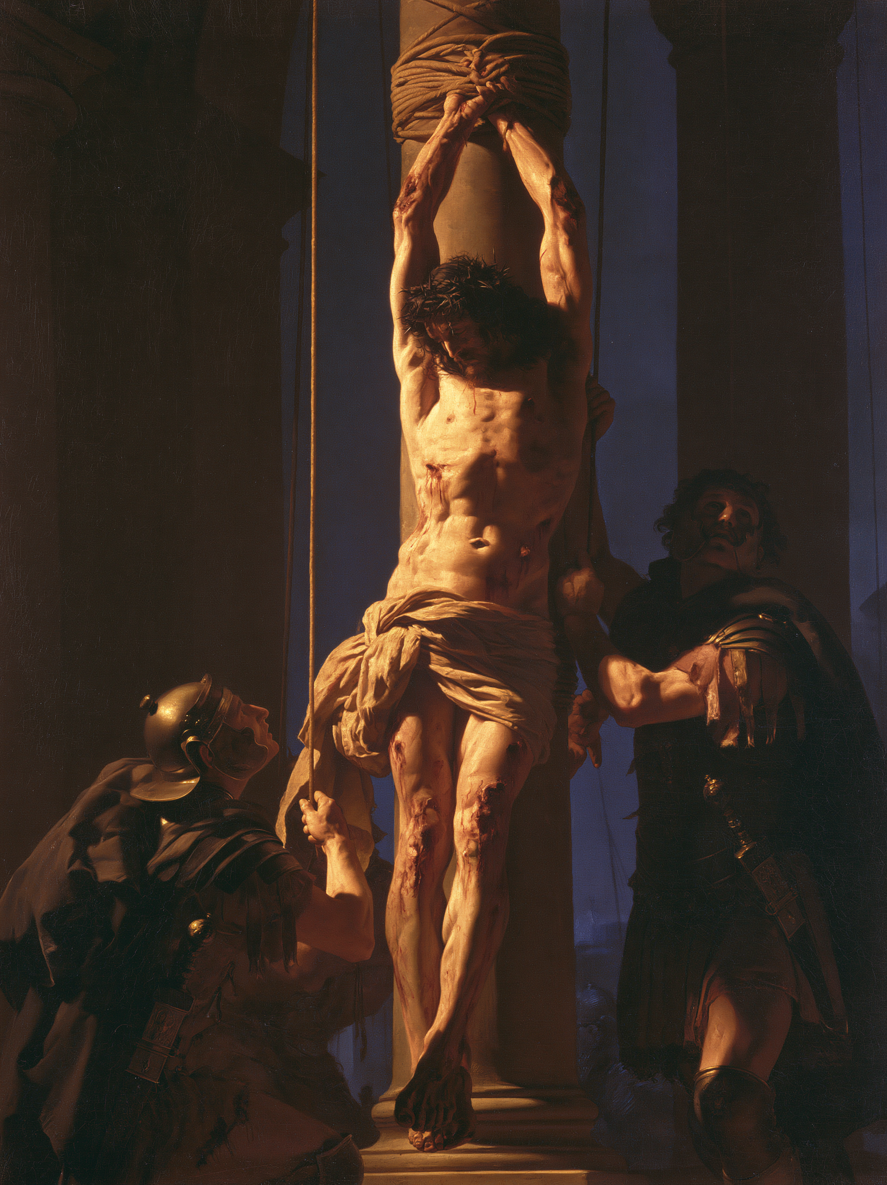 La Flagellation du Christ — Clair-obscur bleu nuit · Portrait n° 15 — aperçu de la finition sélectionnée