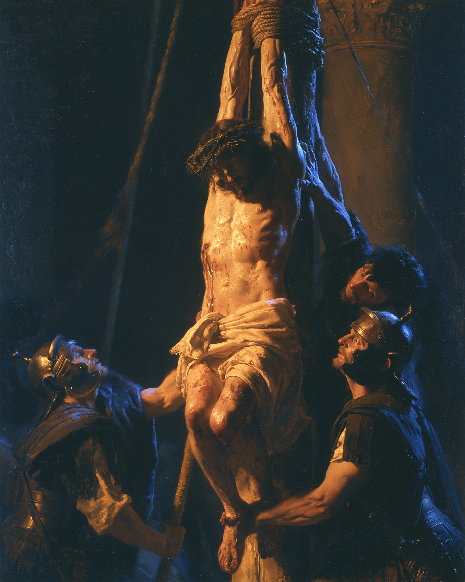 La Flagellation du Christ — Clair-obscur bleu nuit · Portrait n° 20 — aperçu de la finition sélectionnée