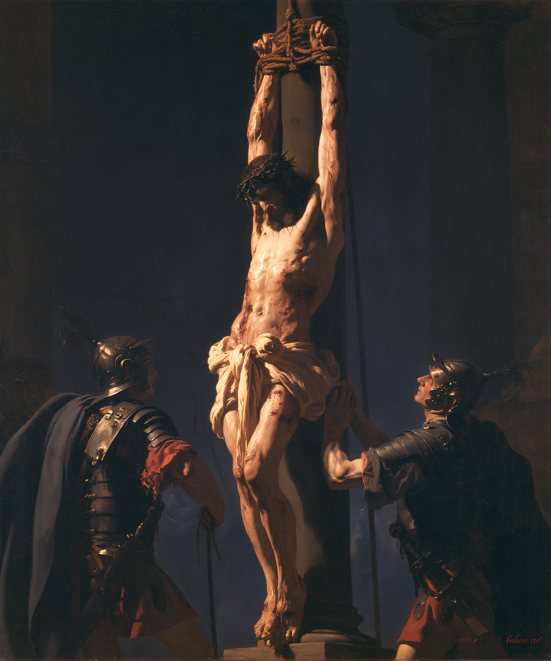 La Flagellation du Christ — Clair-obscur bleu nuit · Portrait n° 21 — aperçu de la finition sélectionnée