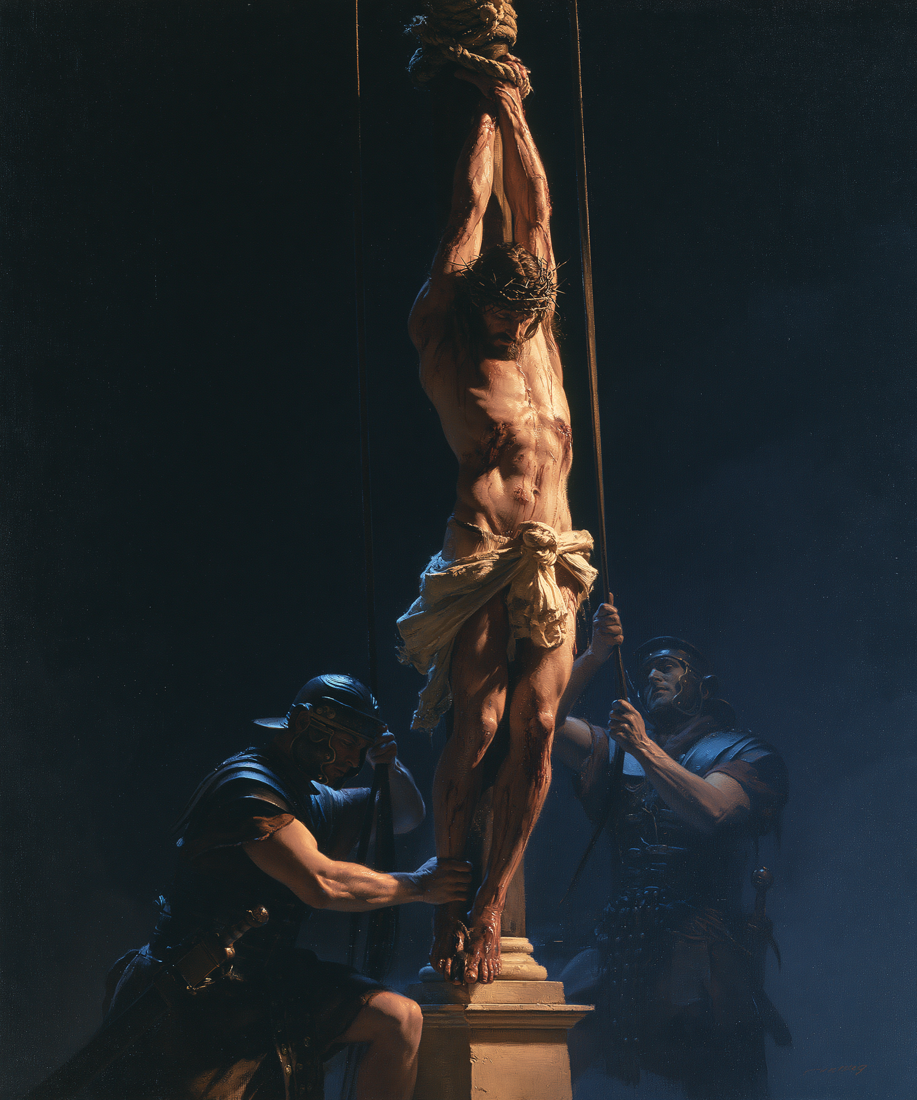 La Flagellation du Christ — Clair-obscur bleu nuit · Portrait n° 23 — aperçu de la finition sélectionnée