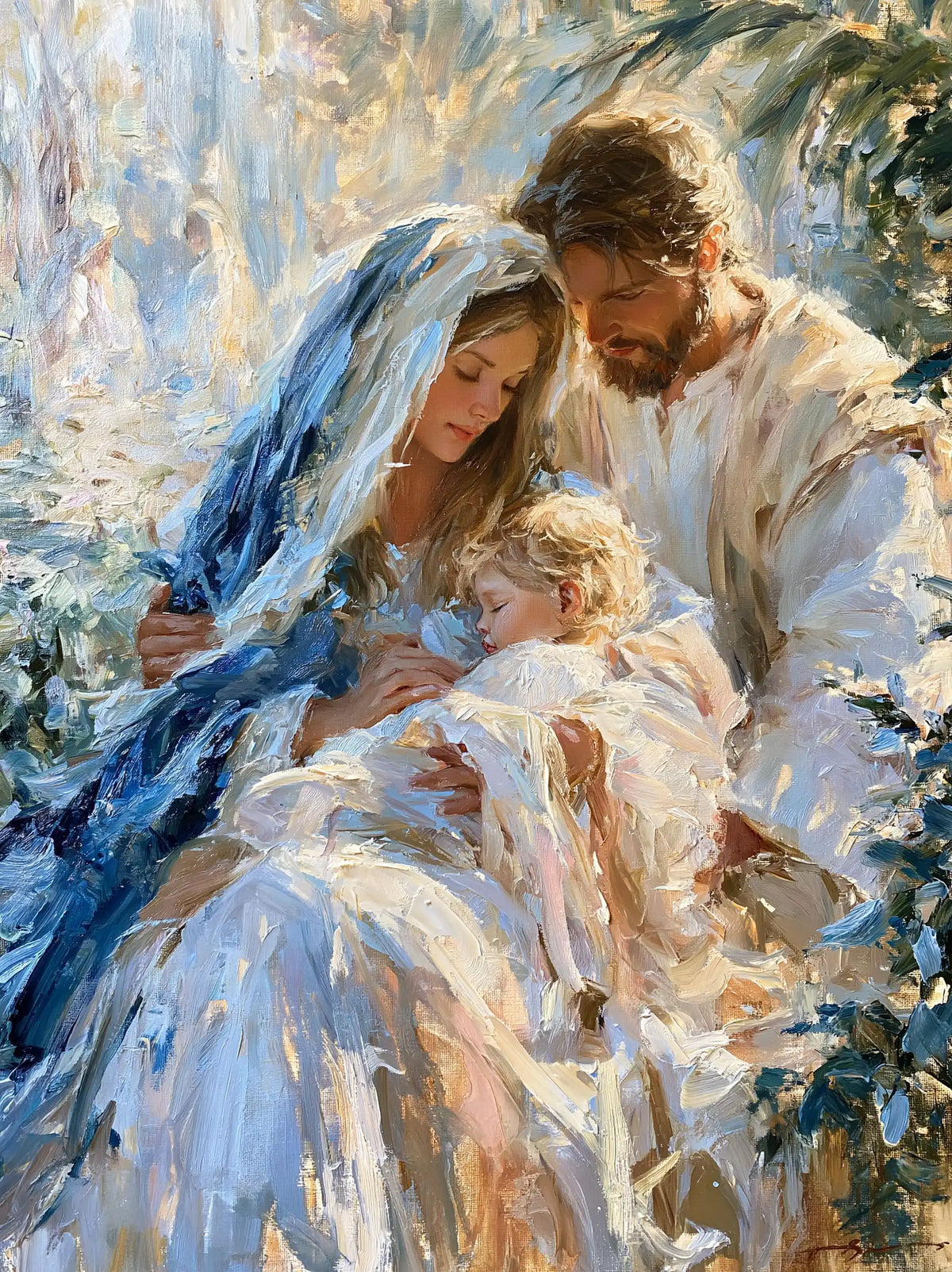 The Holy Family — The Cradle Beneath the Glimmering Leaves