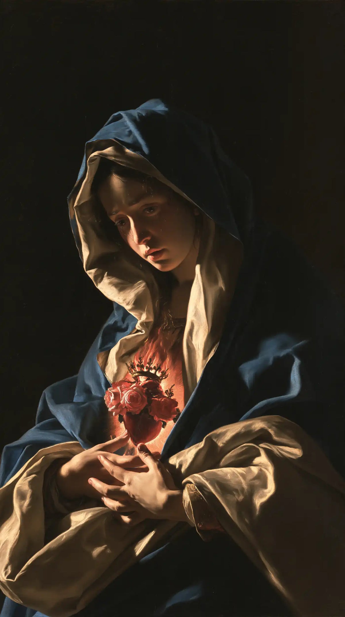 The Immaculate Heart of Mary — Knotted Fingers in Amber Folds