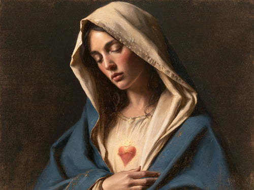 the Immaculate Heart of Mary in a minimalist composition in Contemporary Minimalism style, landscape Christian artwork no. 3