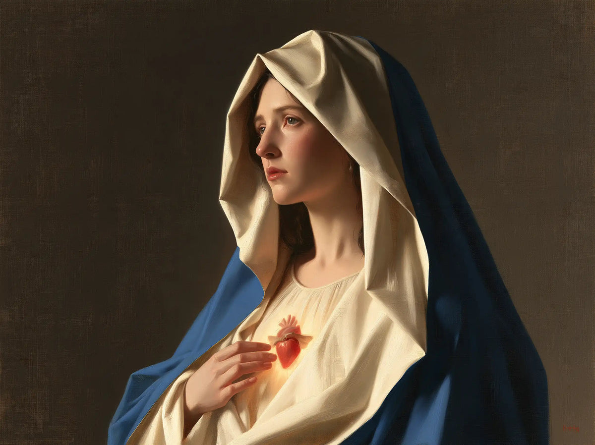 the Immaculate Heart of Mary in a minimalist composition in Contemporary Minimalism style, landscape Christian artwork no. 8