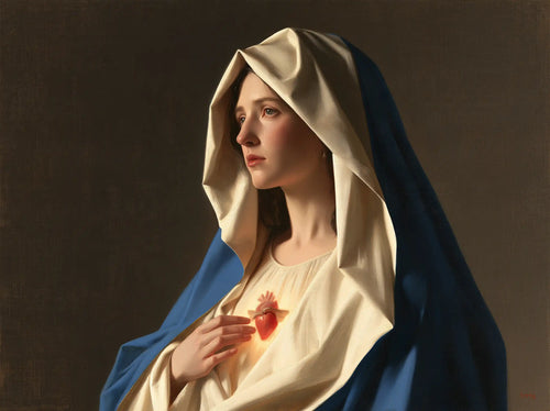 the Immaculate Heart of Mary in a minimalist composition in Contemporary Minimalism style, landscape Christian artwork no. 8