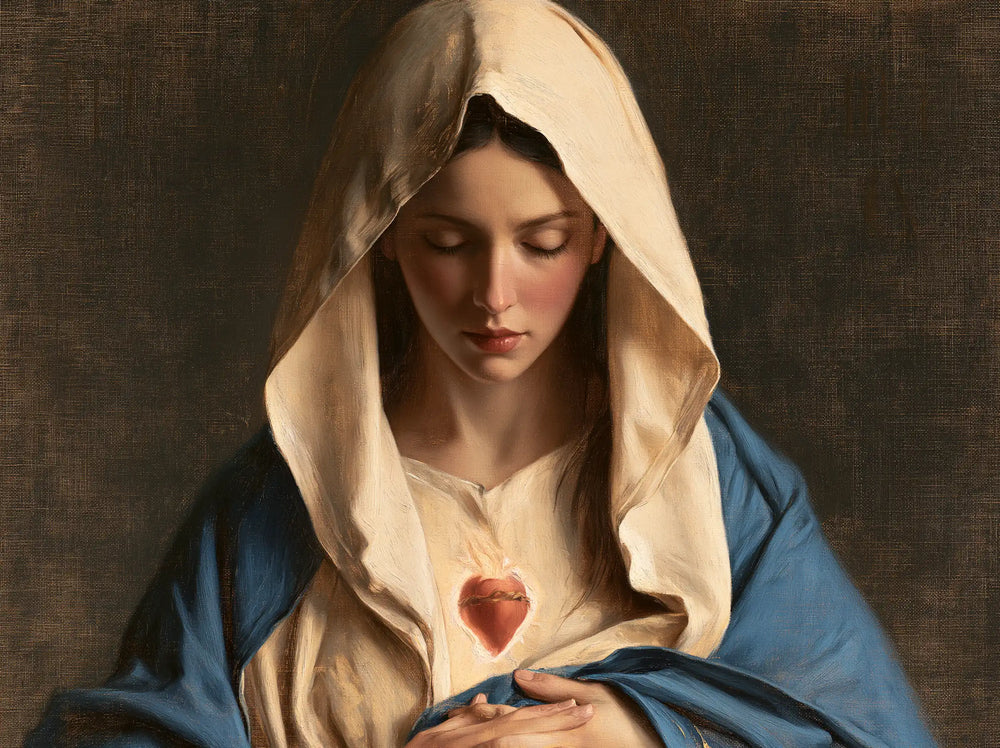 the Immaculate Heart of Mary in a minimalist composition in Contemporary Minimalism style, landscape Christian artwork no. 9