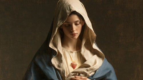 the Immaculate Heart of Mary in a minimalist composition in Contemporary Minimalism style, landscape Christian artwork no. 20