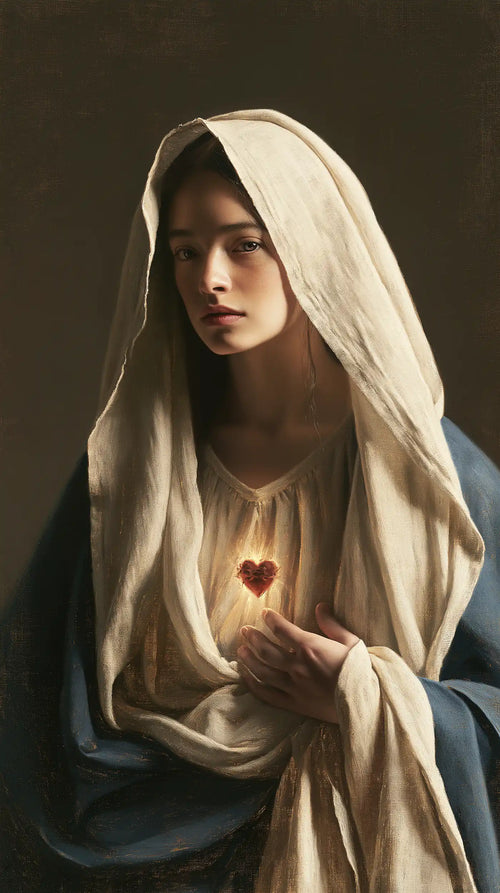 the Immaculate Heart of Mary in a minimalist composition in Contemporary Minimalism style, portrait Christian artwork no. 3