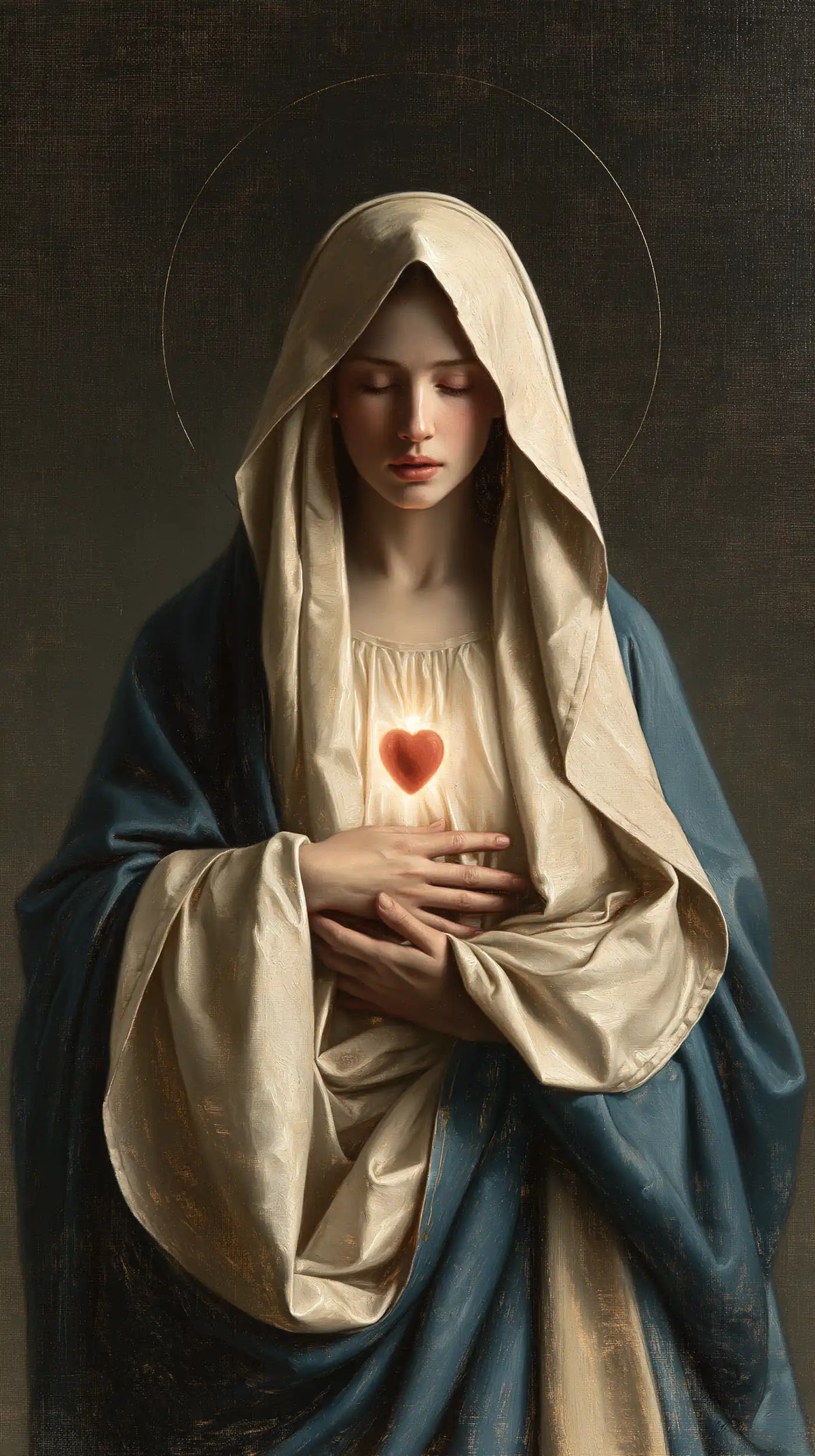 the Immaculate Heart of Mary in a minimalist composition in Contemporary Minimalism style, portrait Christian artwork no. 7