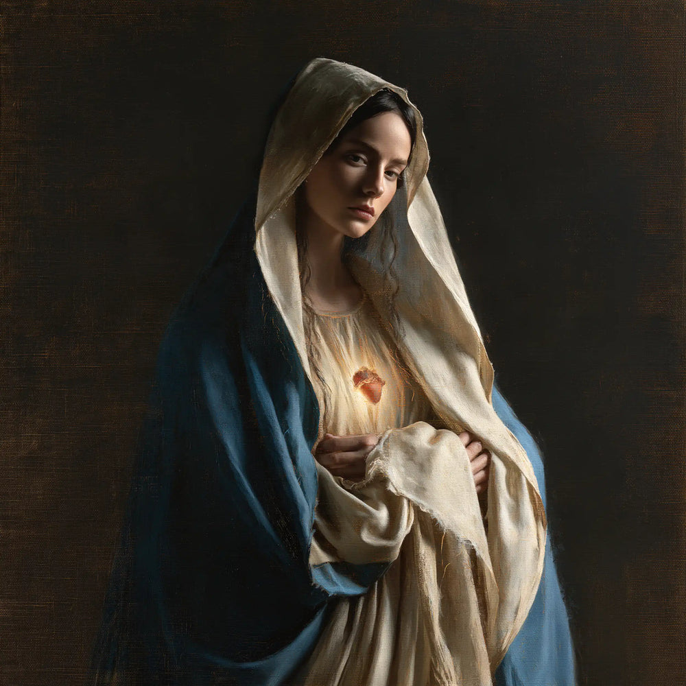 the Immaculate Heart of Mary in a minimalist composition in Contemporary Minimalism style, square Christian artwork no. 5