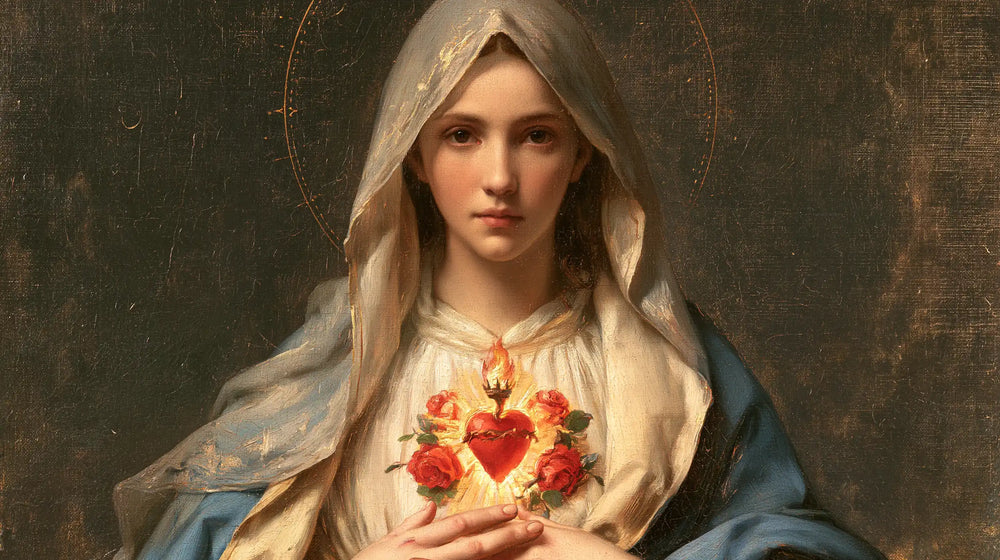 Mary with the Immaculate Heart as the central symbol in The Heart as Central Symbol style, landscape Christian artwork no. 16