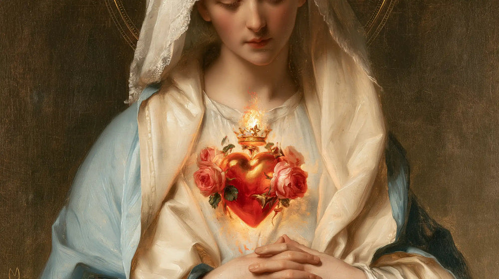 Mary with the Immaculate Heart as the central symbol in The Heart as Central Symbol style, landscape Christian artwork no. 18