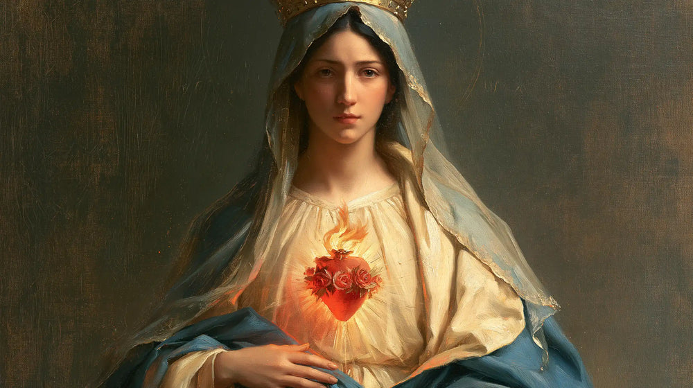 Mary with the Immaculate Heart as the central symbol in The Heart as Central Symbol style, landscape Christian artwork no. 21