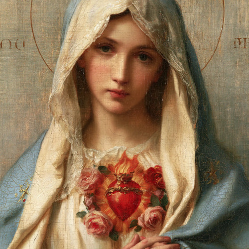 Mary with the Immaculate Heart as the central symbol in The Heart as Central Symbol style, square Christian artwork no. 9