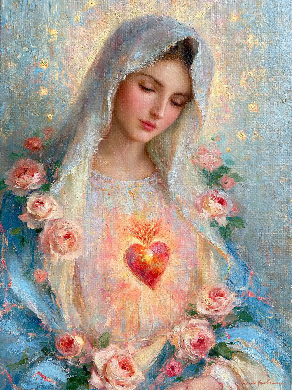the Immaculate Heart of Mary in an impressionist atmosphere in Impressionist style, portrait Christian artwork no. 10