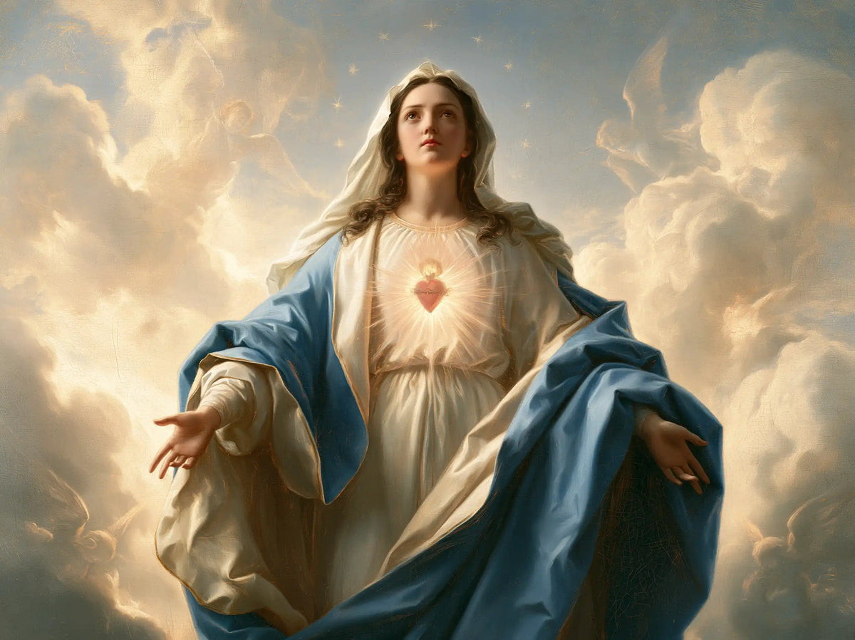 the Immaculate Heart of Mary in a monumental sacred view in Sacred Monumental View style, landscape Christian artwork no. 7