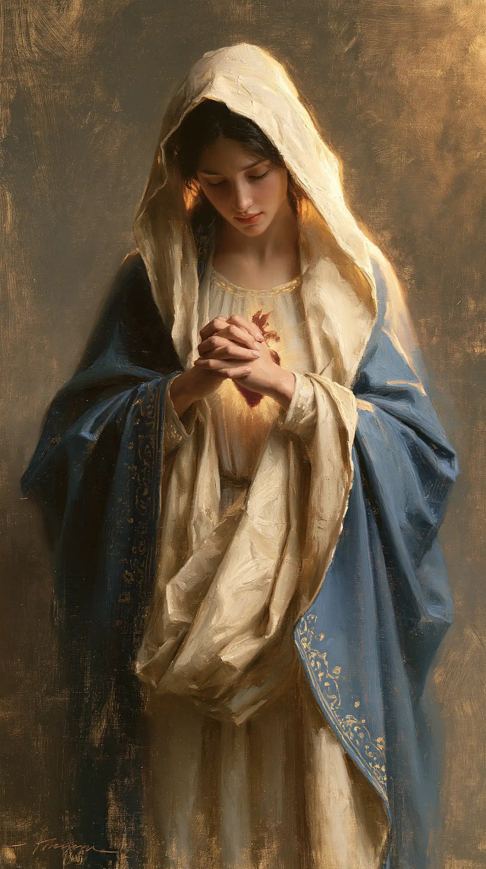 the Immaculate Heart of Mary in devotional silence in The Silence of Devotion style, portrait Christian artwork no. 5