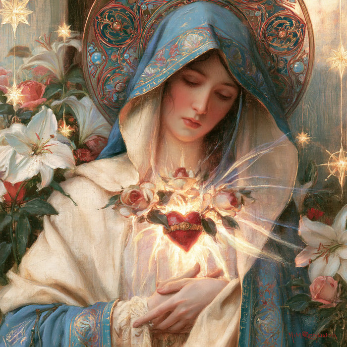 The Immaculate Heart of Mary — Slanting Radiance in the Pearly Garden