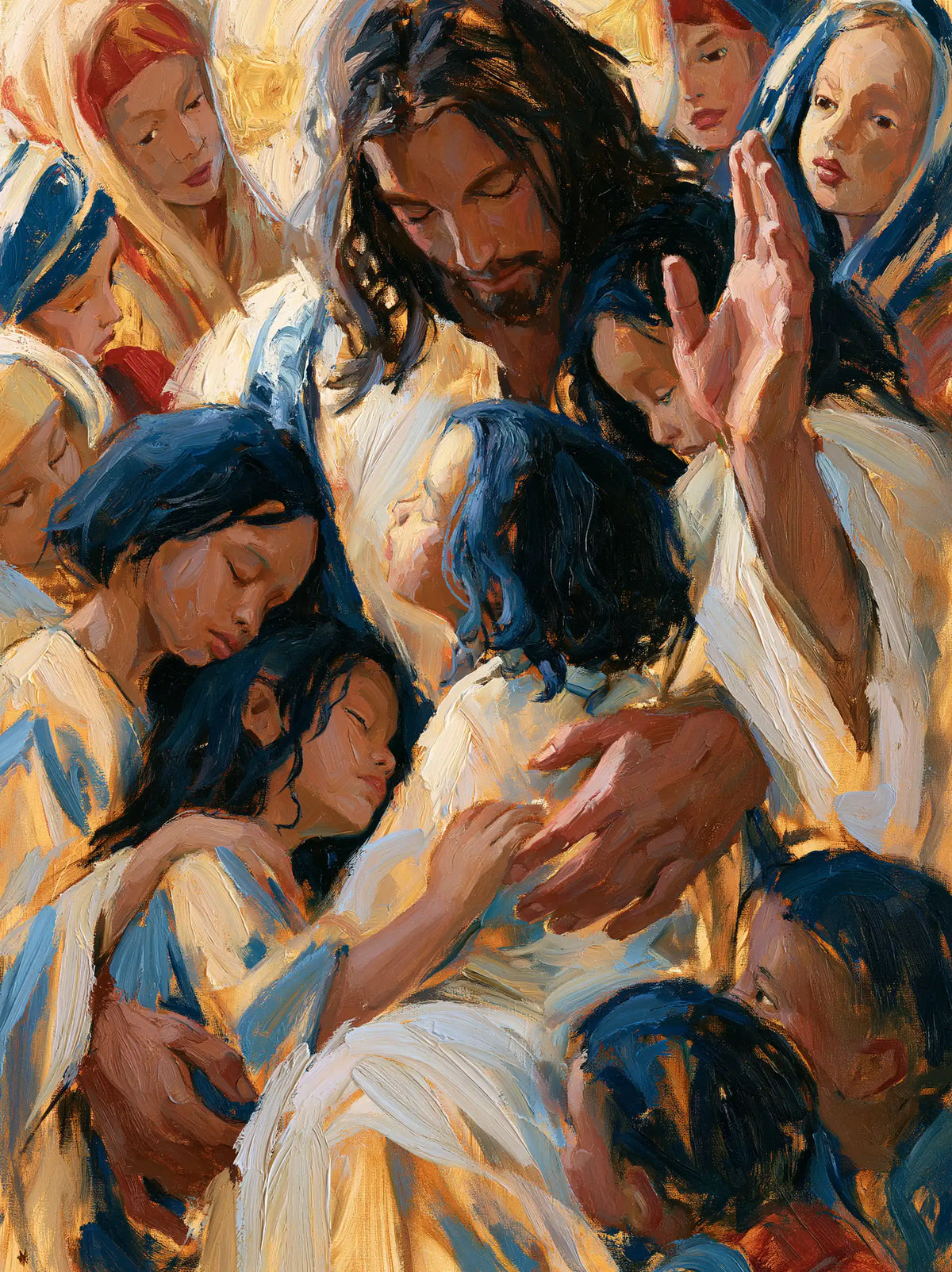 Jesus and the Children — Closed Eyes within the White Folds