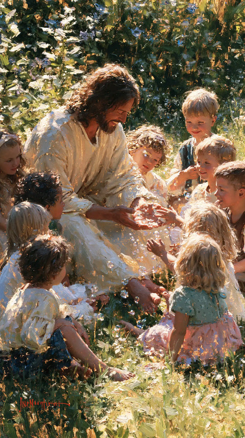 Jesus with children in an impressionist atmosphere in Impressionist style, portrait Christian artwork no. 2