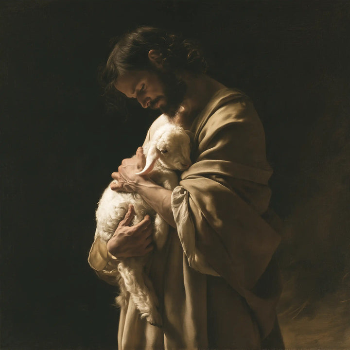 Jesus and the Lamb - Caravaggio Tenebrism · Square n° 2