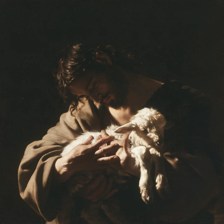 Jesus and the Lamb - Caravaggio Tenebrism · Square n° 4