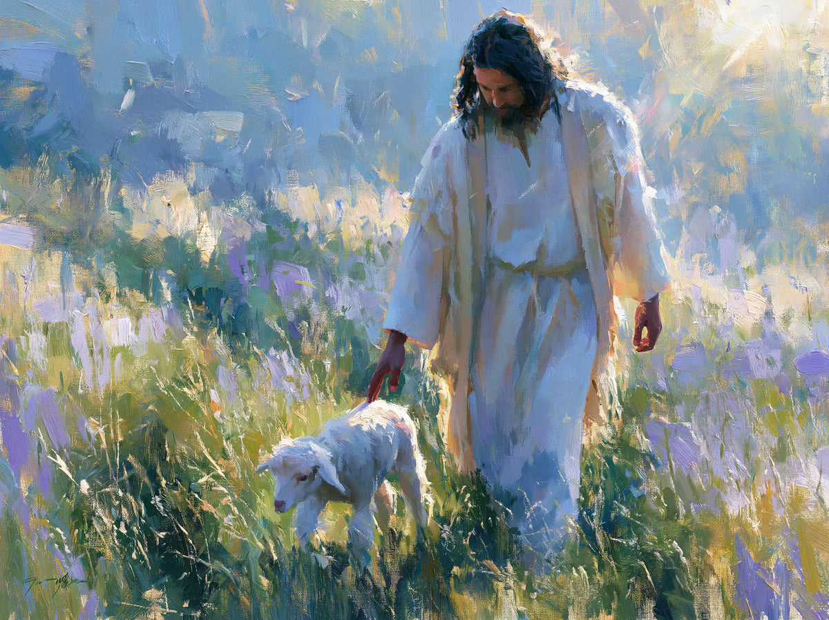 Jesus and the Lamb — The Step Among Azure Flowers