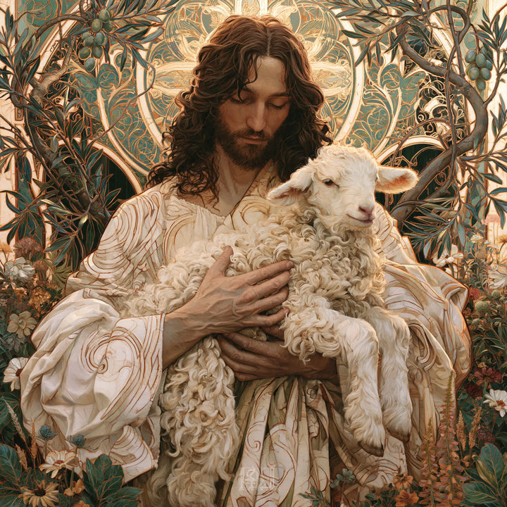 Jesus and the Lamb - Sacred Art Nouveau · Square n° 8