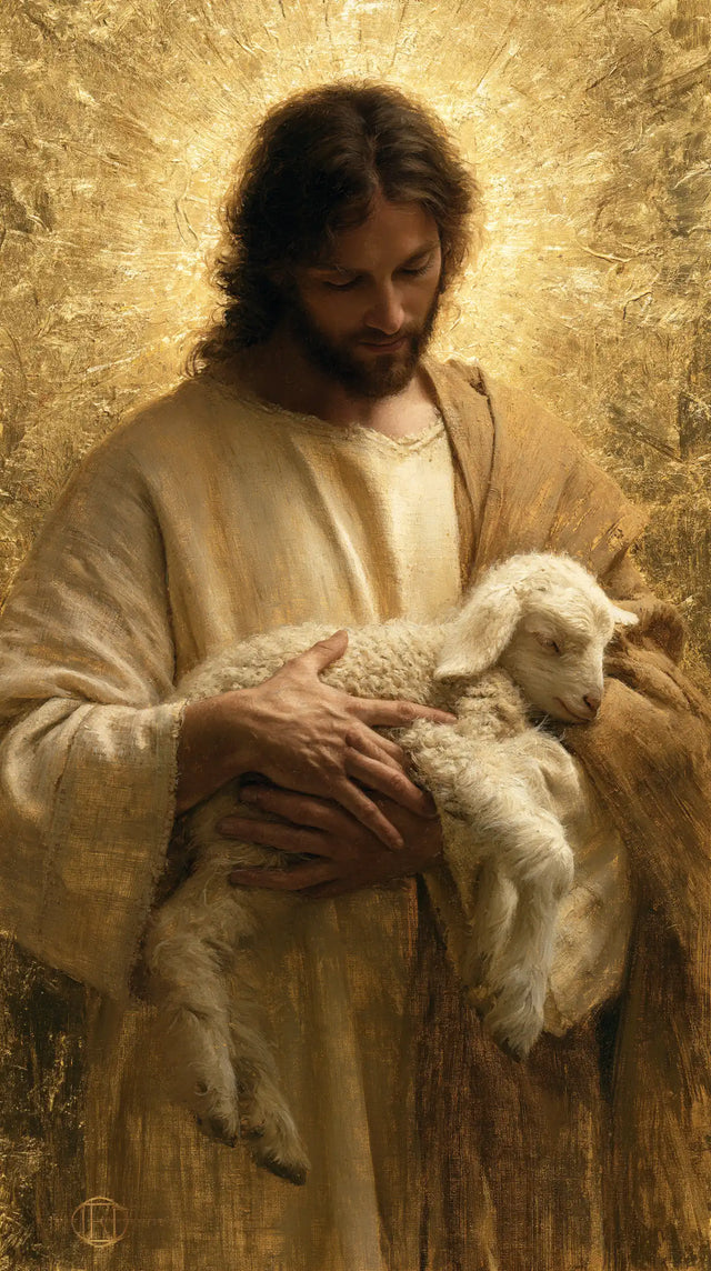 Jesus and the Lamb — Gentleness Carried in Living Gold