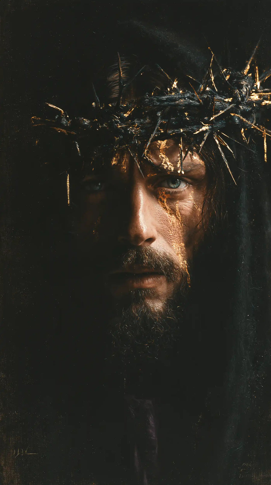 Jesus Crowned with Thorns — The Blue Gaze beneath Pale Points