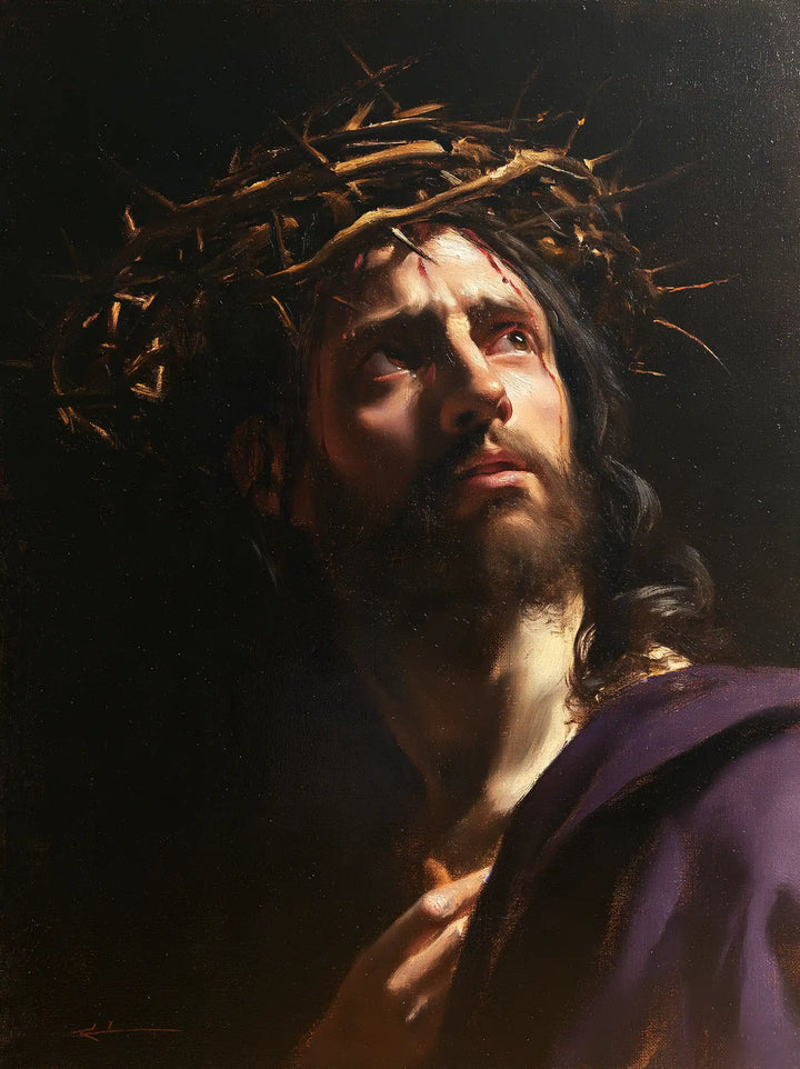 Jesus Crowned with Thorns — The Lit Neck in Purple Shadow
