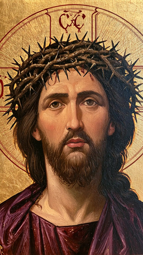 Jesus crowned with thorns in a contemporary Byzantine icon in Contemporary Byzantine style, portrait Christian artwork no. 3