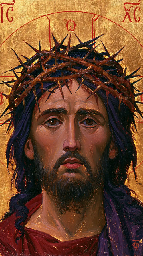 Jesus crowned with thorns in a contemporary Byzantine icon in Contemporary Byzantine style, portrait Christian artwork no. 4