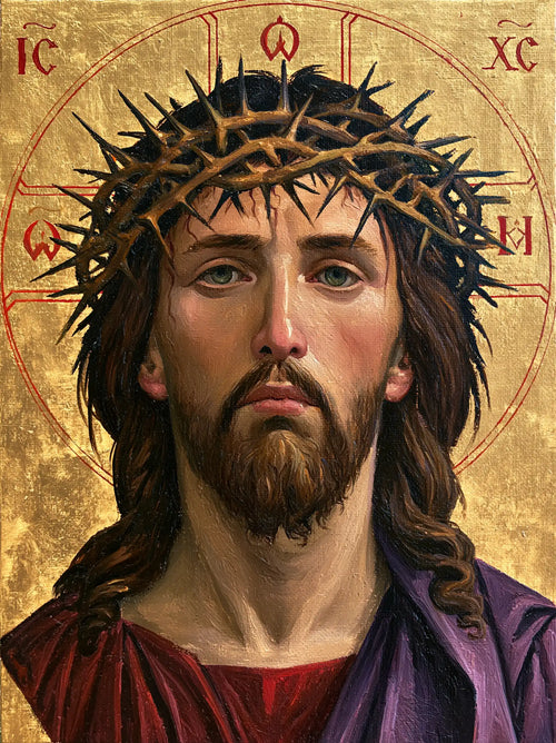 Jesus crowned with thorns in a contemporary Byzantine icon in Contemporary Byzantine style, portrait Christian artwork no. 9