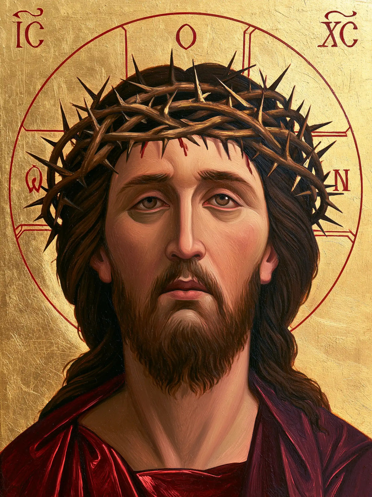 Jesus Crowned with Thorns — The Pale Neck in the Garnet Tunic