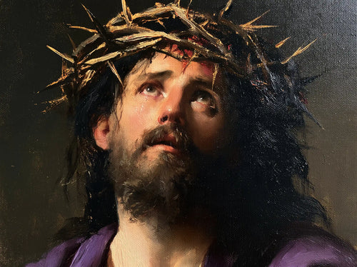 Jesus crowned with thorns in a minimalist composition in Contemporary Minimalism style, landscape Christian artwork no. 2