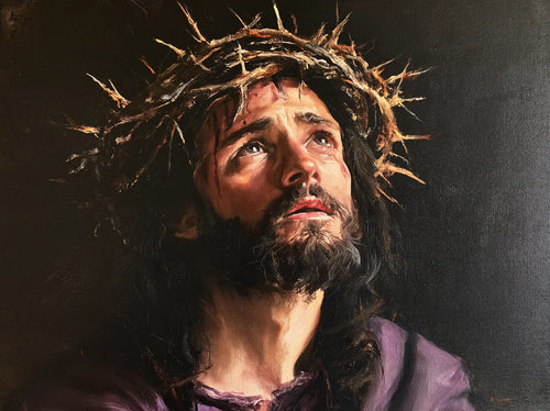 Jesus crowned with thorns in a minimalist composition in Contemporary Minimalism style, landscape Christian artwork no. 6
