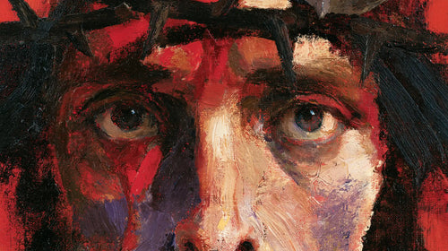 Jesus crowned with thorns in an expressionist composition in Expressionist style, landscape Christian artwork no. 13