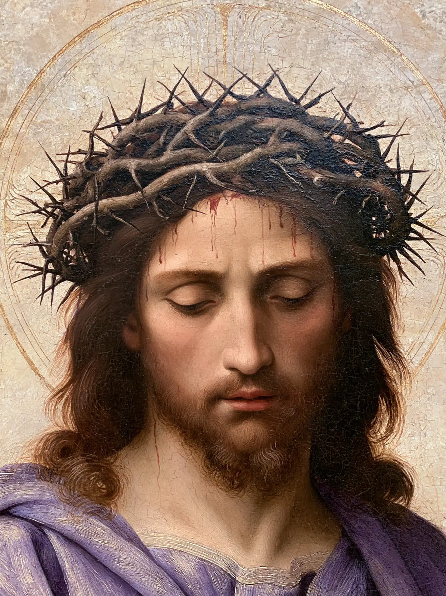 Jesus Crowned with Thorns — Peaceful Eyelids beneath the Pale Nimbus