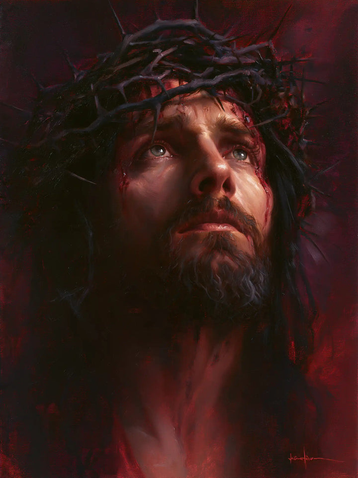 Jesus Crowned with Thorns — Silent Prayer in Garnet