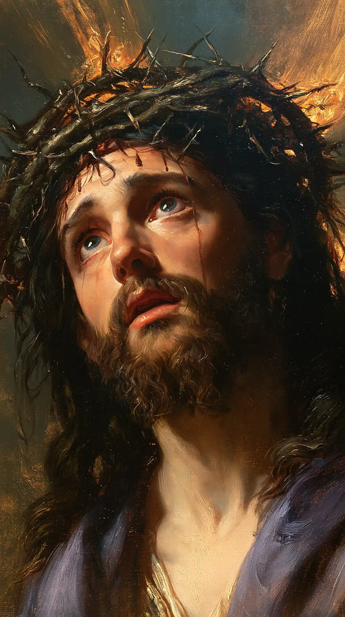 Jesus crowned with thorns in sacred sorrow in Sacred Sorrow style, portrait Christian artwork no. 7