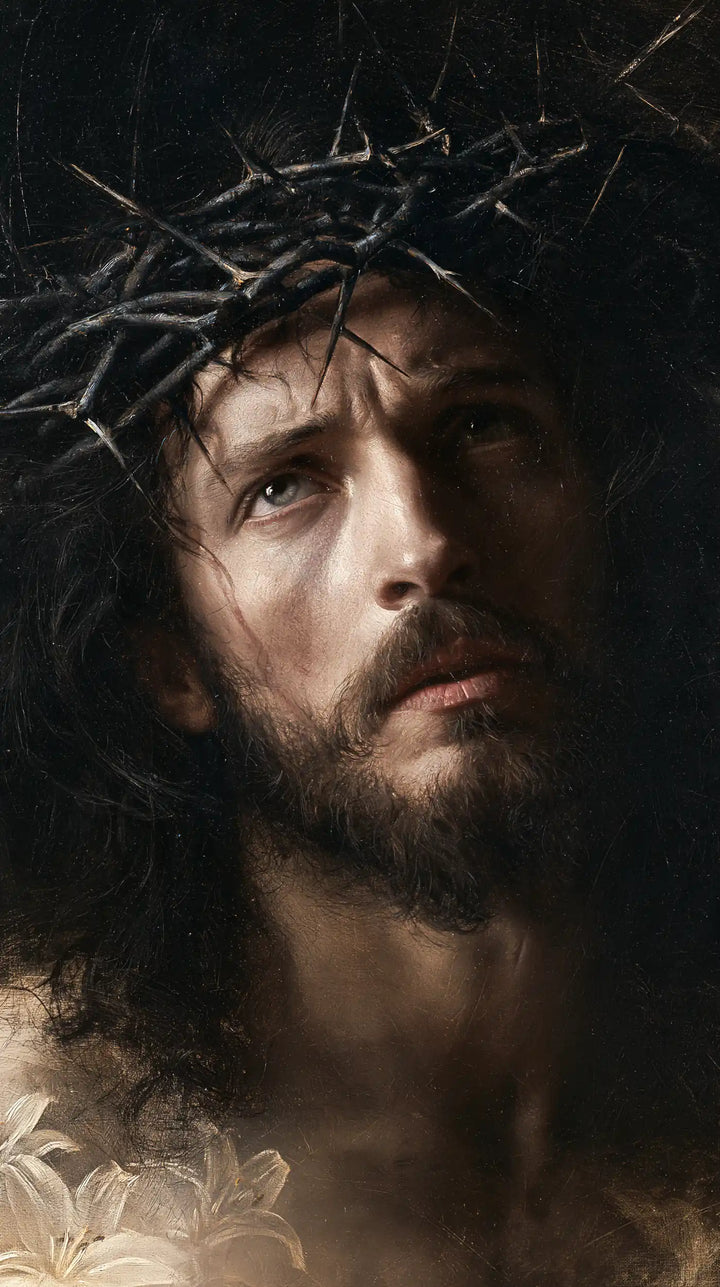 Jesus Crowned with Thorns — The Gaze among Ash-Colored Flowers