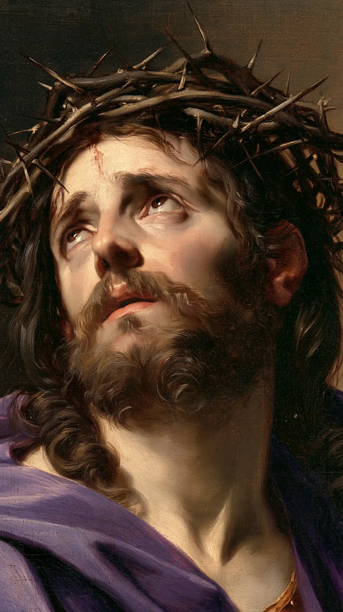 Jesus crowned with thorns in a theatrical Baroque scene in Theatrical Baroque style, portrait Christian artwork no. 2
